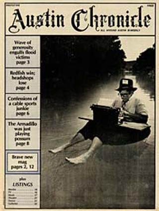 The prototype issue of  <i>The Austin Chronicle</i> hit the streets  midsummer 1981. Floating: Nick Barbaro. Underwater: Joe Dishner