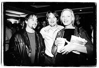 (l-r): Richard Linklater, Ethan Hawke, and Uma Thurman at the Paramount Theatre before Monday's <i>Tape </i>premiere.