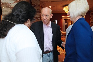 Houston Mayor and U.S. Senate candidate Bill White chats with fellow Dems, including former state party chair Molly Beth Malcolm, right.