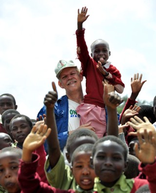 Turk Pipkin with students at Mahiga Primary School in Mahiga, Kenya