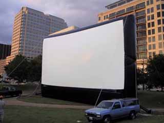The Alamo Drafthouse test runs its new inflatable screen.