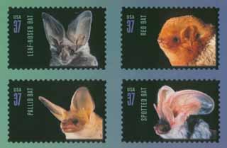 The U.S. Postal Service and the Austin-based Bat Conservation International have teamed up to honor the noble bat in a new series of stamps. The stamps were designed using photographs taken by BCI founder Merlin Tuttle. (Ironically, however, none of the featured bats are the Mexican freetail, the species of the famed colony living under the Congress Avenue bridge.) The stamps are now available at post offices everywhere.
