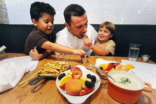 (L-r) Aiden Alvarez, chef Shawn Cirkiel,  and Colin Martinez  at parkside