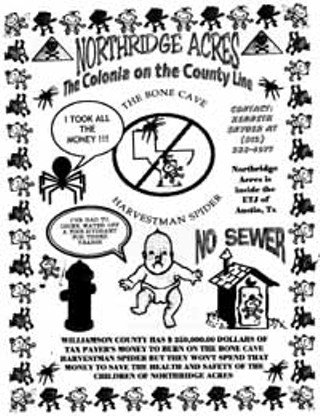 Northridge Acres resident Kenneth Snyder designs flyers decrying the refusal of local governments to help his community and faxes and distributes them widely.