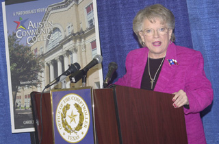 State Comptroller Carole Keeton Rylander explains her audit of Austin Community College to the press on Nov. 27.