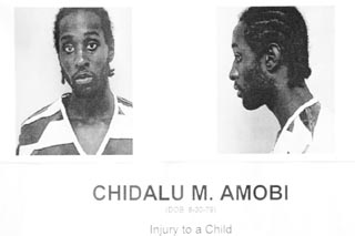 According to Austin police, Chidalu Amobi entered a house on Clayton Lane and assaulted 2-year-old Khyrian Simms, causing injuries that later resulted in her death. His mother, Angela Amobi, says he is innocent, but also says she and her son pleaded with local mental health agencies for years to treat his schizophrenia.