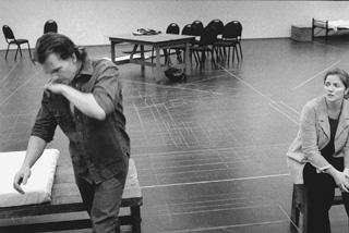 John Packard and Margaret Lattimore rehearse a scene between  Joe DeRocher and Sister Helen Prejean in <i>Dead Man Walking</i>.