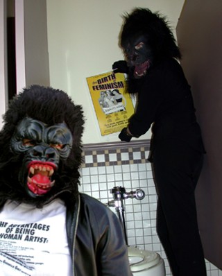 Archival image of feminist artist group the Guerrilla Girls from <i>!Women Art Revolution</i>