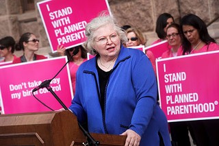 Texas attorney and former state Rep. Sarah Weddington speaking at the March rally for Planned Parenthood at the state Capitol