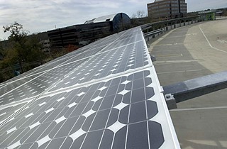 Texas was in a power crunch last week, but Public Citizen's Tom Smitty Smith says that doesn't undercut environmentalists' calls to retire old coal-fueled power plants. 
He notes that solar (such as this installation on top of the city's Palmer Events Center) and wind farms work best when the temperatures spike.