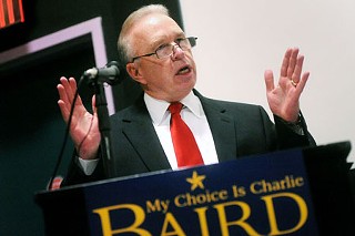 Charlie Baird addresses supporters at the Sept. 6 launch of his campaign for district attorney.