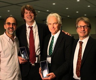 From left to right:  Stephen Saloom, Policy Director Innocence Project (New York), film co-directors Joe Bailey, Jr. and Steve Mims, and Barry Scheck, Innocence Project co-director