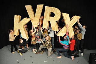 This is radio clash: KVRX staff pose for the station's promotional T-shirt.