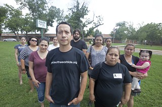 Parents and supporters of Allan Elementary: (l-r) Angelica Rivera, Crystal Rivera, Maricela Cedillo, Renee Martinez, Vince Tovar, Luke Muszkiewicz, Maria de Luna, Griselda Juarez, Alma Barrios, and Claudia Haines with Angelica Zamarripa, 10 months