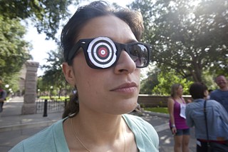 Dana Yanoshak wears a target at an Aug. 25 demonstration at the Capitol to protest an appeals court ruling that cleared the way for Texas to exclude Planned Parenthood health clinics from the Women's Health Program.