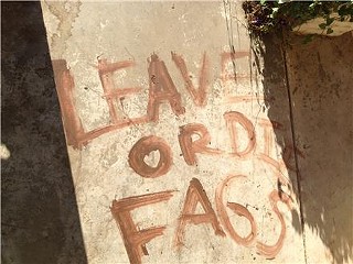 Joshua Harrison and Jeremy Jeffers woke up to find this scrawled on their porch