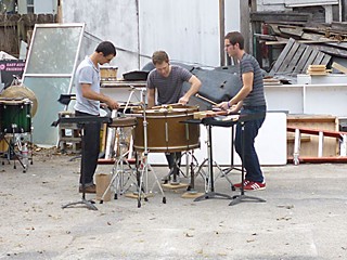 line upon line percussion drumming up a crowd at Big Medium