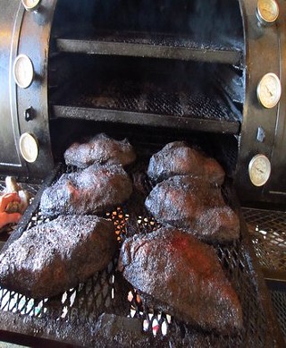 Briskets on the pit at Stiles Switch