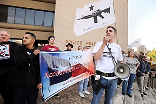 A gun rights rally outside 
Austin Police headquarters in 2010