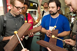 So Percussion performs on a Cap Metro MetroRail ride.