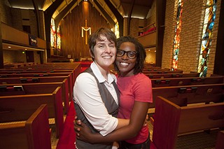 Mary Ann Kaiser (l) and partner Annanda Barclay at Central Presbyterian Church