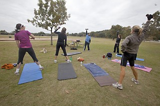 A fitness class at Zilker Park
