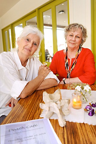 Death Cafe hosts Brooks Kasson (l) and Jo Jensen