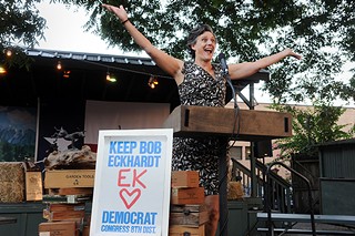 Sarah Eckhardt warms up the crowd.