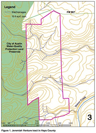 The 604-acre Jeremiah Venture tract (outlined) sits adjacent to existing protected water quality land.