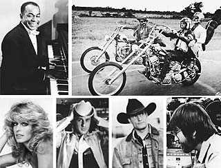Clockwise from top left: Dooley Wilson, <i>Easy Rider</i>, Tobe Hooper, Woody Harrelson, Owen Wilson, and Farrah Fawcett