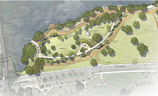 PARD proposes reducing the off-leash dog park at Auditorium Shores to a 3.25-acre site in the western corner of the park, near the train trestle.