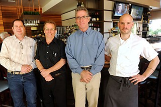 (l-r) General Manager Keith Pennington, bartender David Abel, owner Bick Brown, and Executive Chef Chris Turgeon of Hyde Park Bar & Grill