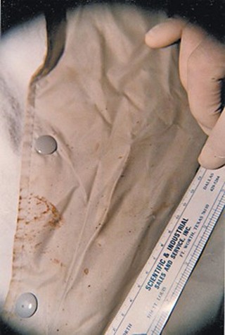 One of the only remaining photos of a bloody jacket found at the scene of Twila Busby's murder in 1993. The state of Texas lost the evidence, which attorneys for Hank Skinner, sentenced to die for the crime, say could contain DNA from the real killer