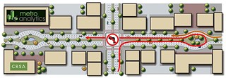 The bow-tie replaces left turns with a route that directs traffic right, around an ellipse, and through the intersection.