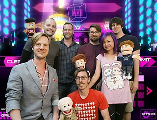 (l-r) Matt Piersall, James Barker, Tyler Cornett, Damian Di Fede (kneeling), Bobby Arlauskas, Katherine Wenske, Eric Wenske, and puppets