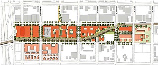 Saltillo Collaborative-proposed land-use layout, starting with a boutique hotel at I-35, between Fourth and Fifth streets, a creative office, commercial live/work spaces, and residential units