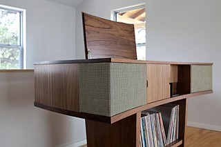 A custom fabricated stereo cabinet by Mark Macek at Splinter Group, the first stop on Heather Pesanti's tour