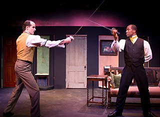 Reichenbach Falls all over again: Jason Newman's Holmes and Aaron Alexander's Moriarty face off