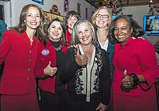 (l-r) City Council Member Kathie Tovo, Barbara Rush, Danette Chimenti, Leslie Pool, CM Laura Morrison, and Mayor Pro-Tem Sheryl Cole