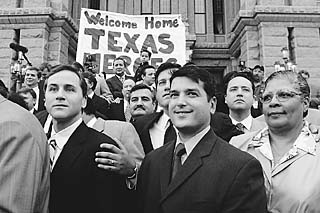 After shutting down the state House for a week by leaving the state and thus denying a quorum, the renegade Texas Democrats returned to Austin to a hero's welcome Friday morning. A few hundred of the party faithful were waiting to greet them at 7am. Unfortunately, we're damned if they do, and we're damned if they don't: The boycott killed Tom DeLay's appalling redistricting bill, but getting the House back in session meant Republicans could resume their march to dismantle Texas' social safety net and give comfort to the rich. (See p.16 and Capitol Chronicle, p.14)