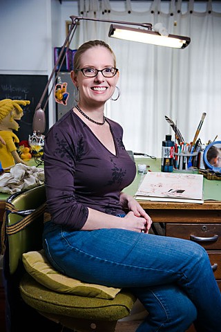 E.K. Weaver working on new material for her graphic novel, <i>The Less Than Epic Adventures of TJ and Amal</i> (below)