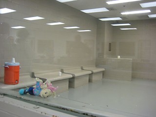 A Border Patrol detention cell for children in Brownsville, Texas. These cells are often referred to as iceboxes because they are kept at a low temperature. No blankets are available.