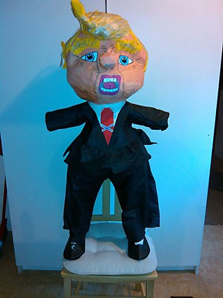 Those of you in search of a locally made Trump-bashing option are in luck: Jumpolin owners Sergio and Monica Lejarazu, who know about unscrupulous real estate developers, sent in this photo of their version of the popular piñata subject. Orders can be placed by visiting Jumpolin's Facebook page or calling 512/424-9511.