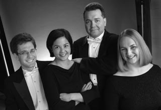 The Harrington String Quartet: (l-r), Keith Redpath, Joanna Mendoza, Emmanuel Lopez, Annie Chalex