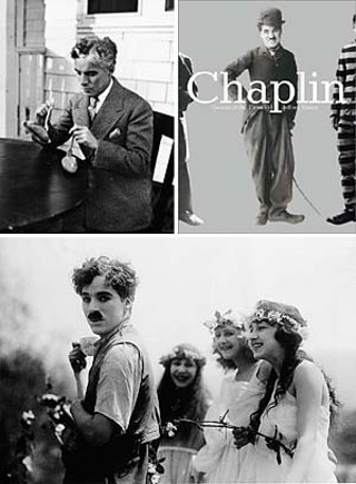 (bottom) Chaplin, holding a teacup, amuses the young women cast as the nymphs during a break in location filming for <i>Sunnyside</i>.