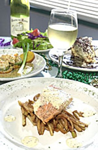 Ms. B's Authentic Creole Cuisine
<br>
Front: Salmon With Horseradish Cream and Apples