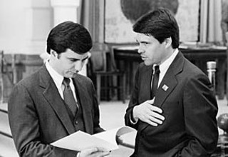 Mike Toomey and Rick Perry. Perry said that as a 
conservative white male he had no future as a Democrat. 
The Republicans promised him statewide office.</
font></b><br>
<font class=smallsans>
(photo courtesy Texas State Library and Archives 
Commission)