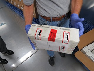 A photo of the presumed mold covering a rape kit from APD's evidence warehouse
