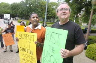 UT shuttle drivers join students in a campus protest earlier this year.