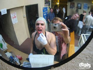 The force known as Lonny Stern applies his lipstick in preparation for the most recent <i>Mommie Dearest</i> Roast.